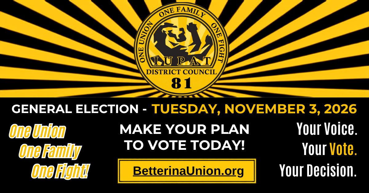 IUPATDC81's tweet photo. Missed National Voter Registration Day this week? Don't worry — you still have time. Take a minute to check your voter registration so you, family, and crew can vote. Our union is strongest when we all vote. Register now! 💪 https://t.co/UHv65gDcJz https://t.co/cOqDRA9tEa