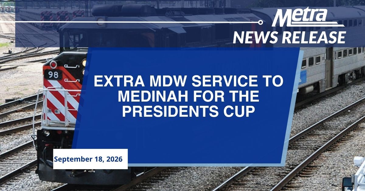 Metra's tweet photo. Metra to add MDW service to Medinah for the Presidents Cup. 

For more information, please follow this link: https://t.co/2dsqWNu4Kn https://t.co/DPyVh0PN9O