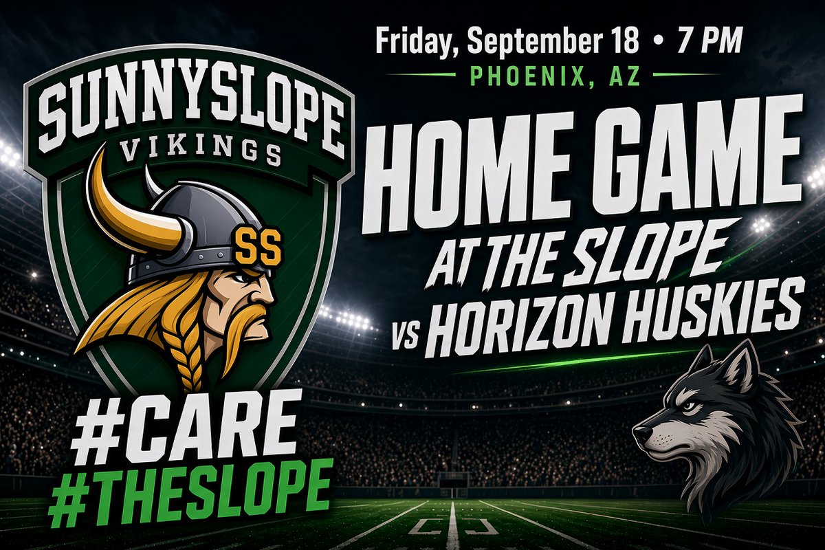 SlopeFootball's tweet photo. Come support your Vikings tonight, against Horizon 📍Sunnyslope HS. #CARE #THESLOPE https://t.co/axgUhlzEag