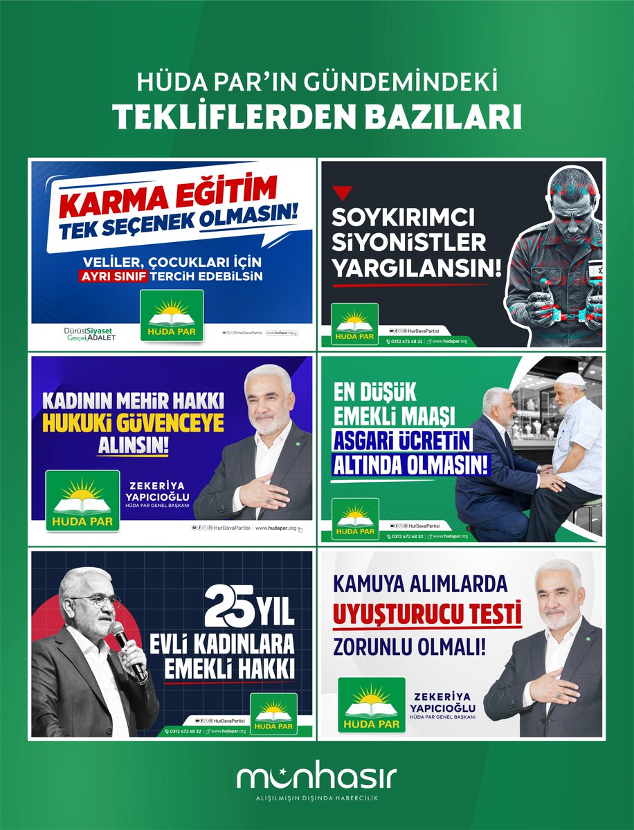munhasir_82's tweet photo. 🟡HÜDA PAR'ın gündemindeki başlıklardan bazıları:

📌Karma eğitim tek seçenek olmasın.
📌Kadının mehir hakkı, güvenceye alınsın.  
📌Emekli maaşı, asgari ücretin altında olmasın.  
📌25 yıl evli kalan kadınlara emekli hakkı. 
📌Kamuya alımlarda uyuşturucu testi zorunlu olmalı. https://t.co/6KZzzVoJQI