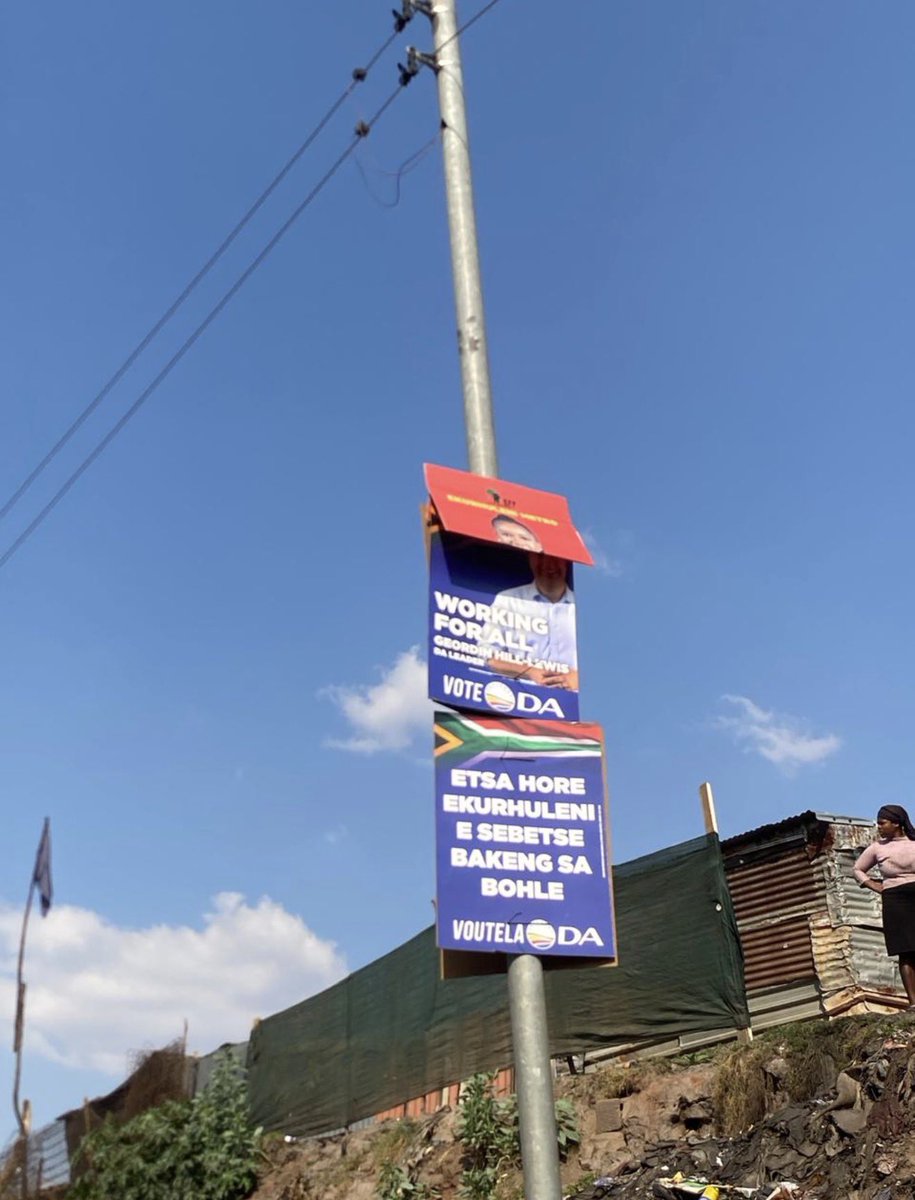 AmilcarDBaleni's tweet photo. This is clear provocation by the @DAGauteng. With the billions of rands you got for this campaign, at least leave EFF posters alone. Stop your nonsense https://t.co/8MMvajeb50