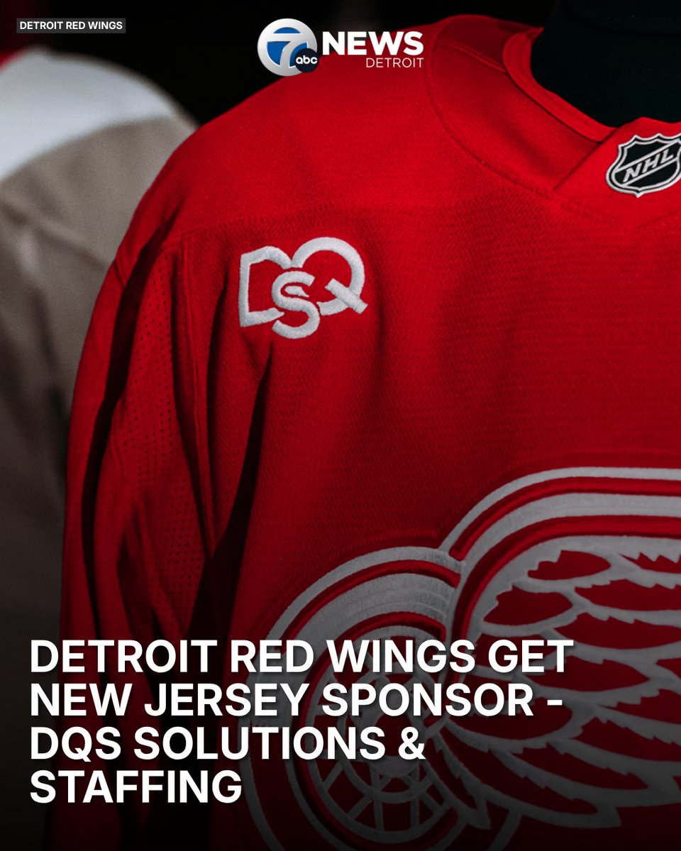 wxyzdetroit's tweet photo. After featuring Priority Waste on their jerseys since early 2024, the Red Wings have a new jersey sponsor – DQS Solutions and Staffing. https://t.co/T0LjKaMMhW