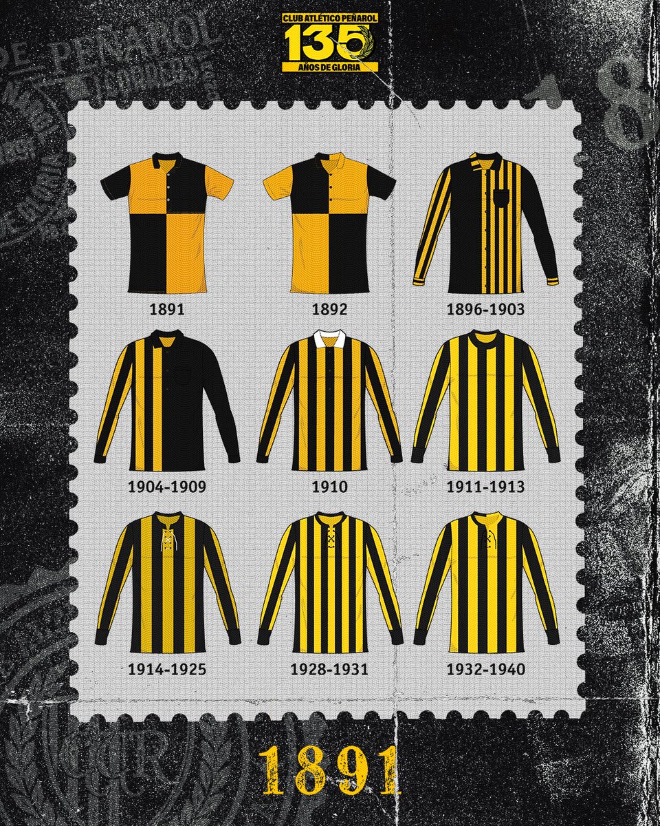 OficialCAP's tweet photo. 📜 Volvimos a 1891 y recorremos 135 años de camisetas que vistieron campeones, cruzaron generaciones y construyeron nuestra identidad. 

De los primeros cuadros a las rayas. De las campeonas de América y del Mundo hasta esas que te acompañan siempre en la tribuna. Distintas épocas. Distintos diseños. Siempre Peñarol.

😮‍💨 Arte cortesía de Matías Mazarino.