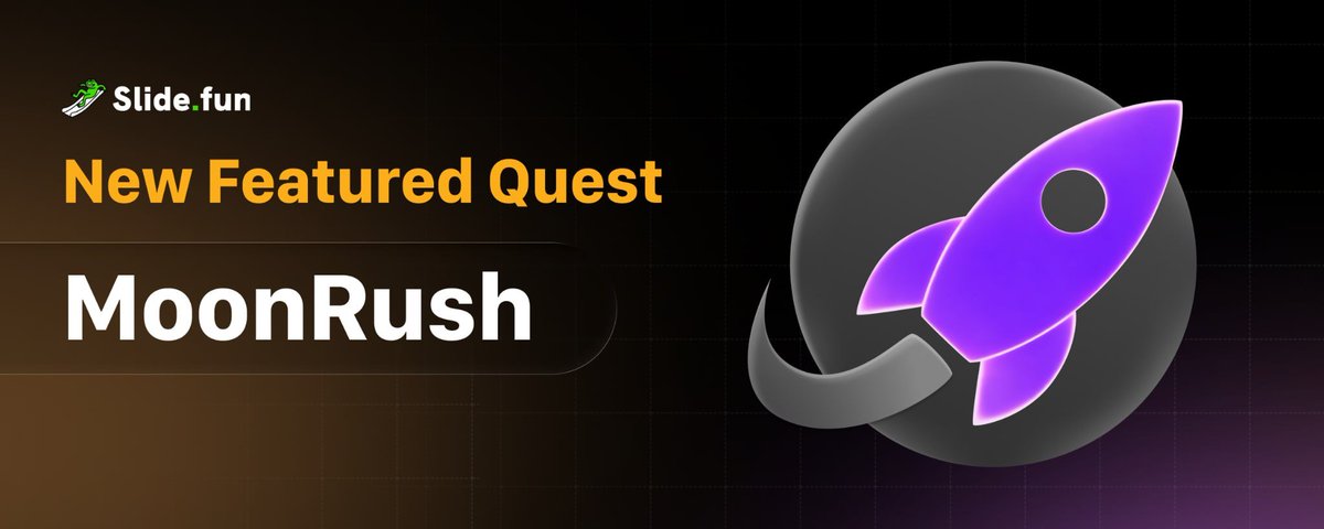 SlideFunBot's tweet photo. 🚀 New Featured Quest: MoonRush

A new Quest Campaign with @moonrush_space is now live on https://t.co/KWBjgrsijT!

MoonRush brings social trading to onchain markets, helping users spot trending tokens, track top traders, receive AI risk alerts, and execute trades in one tap.

📅 Sep 18 to Sep 25
🎁 5 lucky winners will share 50 USDT + 200 MoonPoints + 50 Leaves

👉 Ready to join?
1️⃣ Open @SlideFunBot
2️⃣ Go to Quest / Campaign
3️⃣ Complete tasks & claim rewards