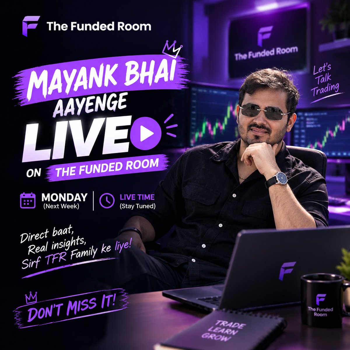 ProfessorAnkit_'s tweet photo. 🔥 FINALLY, THE WAIT IS OVER! 🔥

@thetraderoom_ AKA Mayank Raj is here! 🚀

Get ready for an exciting AMA with Mayank Raj LIVE on the Trade Room! 🎙️

💬 Real conversations
📈 Trading insights
❓ Your questions
🔥 And much more!
🗓️ Monday | 7:00 PM IST
Mark your calendars and make sure you’re there! 👀
This is one AMA you definitely don’t want to miss! 💜
#TheFundedRoom #MayankRaj #AMA #TradeRoom #Trading #Traders

@thefundedroom @harshalmadnani