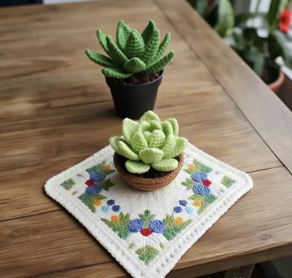cotth215554's tweet photo. Just finished crocheting a mini plant pot! My succulent’s been begging for a nicer home https://t.co/ZgKnivwp8a