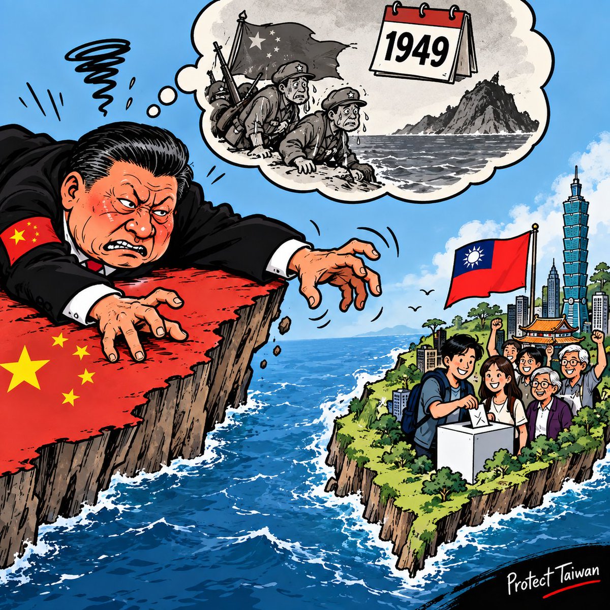 protect_taiwan's tweet photo. 🇹🇼 La République populaire de Chine existe depuis 1949. Elle n’a jamais gouverné Taïwan. 77 ans plus tard, elle explique pourtant que Taïwan lui appartient. https://t.co/vCtumWqEWg