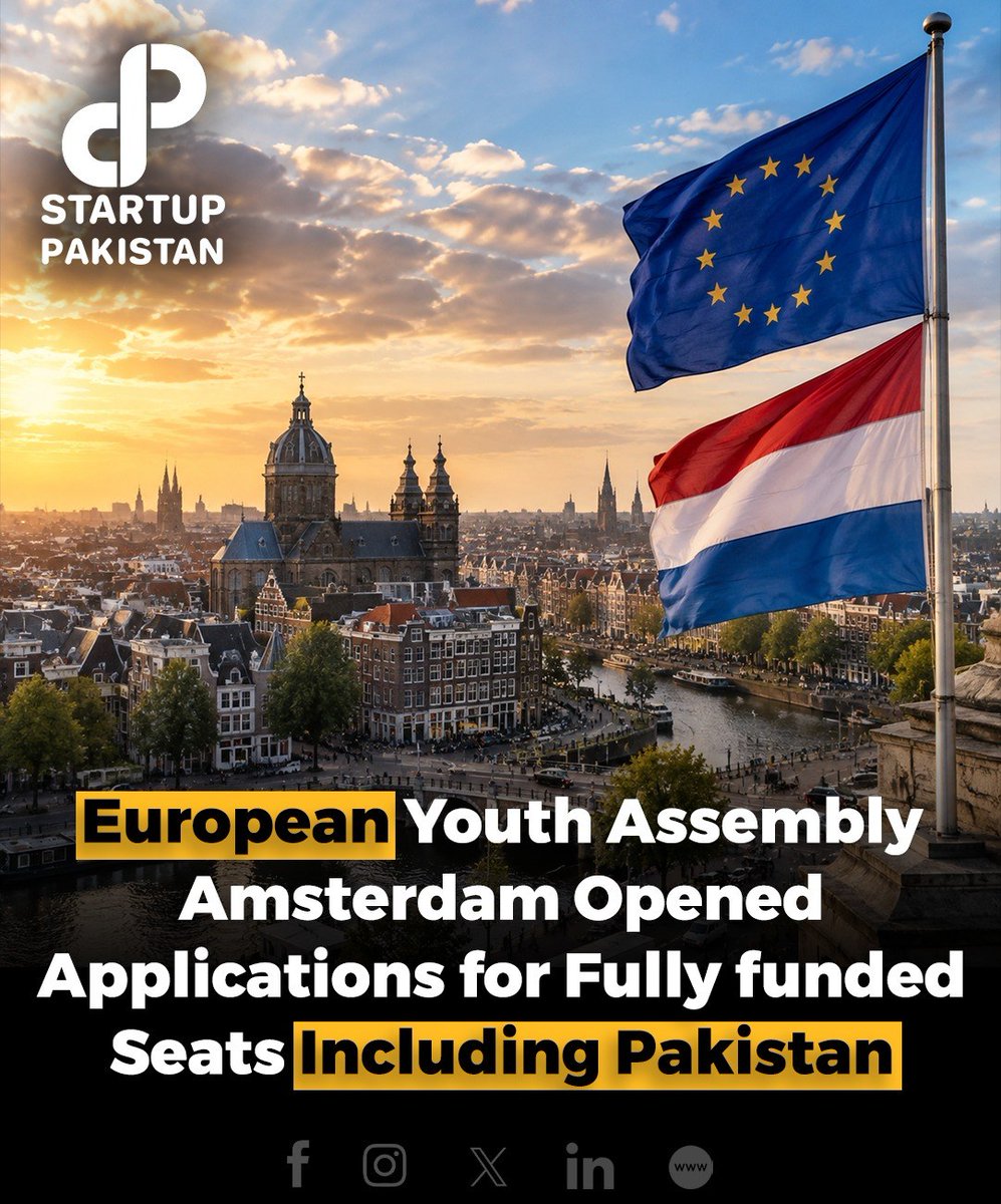 PakStartup's tweet photo. 🇪🇺 Europe’s Largest International Youth Conference is Calling✈️

Applications are open for the European Youth Assembly 2027 in Amsterdam, with 100 Funded & Free Seats for applicants worldwide. 🌍

✈️ 30 Fully Funded
🌐 20 Partially Funded
🎟️ 50 Free Assembly Passes

Fully Funded delegates receive airfare support, accommodation, visa support, meals, certification & more.

📅 17–20 March 2027
🌍 Ages 17–47 | All nationalities

Your next international experience could start here.

👉 Apply now

Disclaimer: This post is for informational purposes only and is based on publicly available information. The application process, eligibility, funding, and final selection may change. Startup Pakistan is not responsible for any changes, or outcomes related to the event or application.