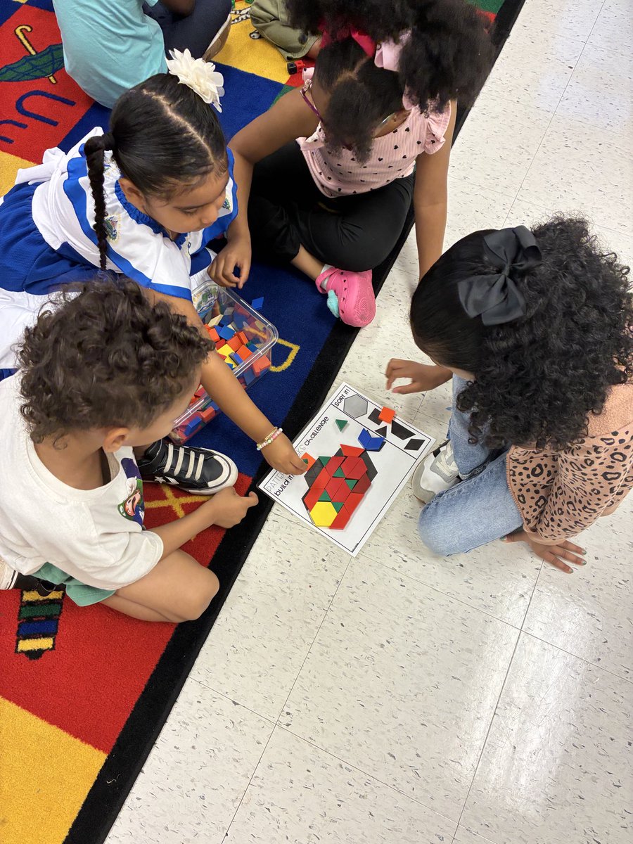 IsonS_Kinder's tweet photo. A look into Dr. Williamson’s room during Math time!  Students are practicing building with shapes and one-to-one correspondence. #ShineAndSucceed
@IsonSpringsES https://t.co/daBdSRcUgT