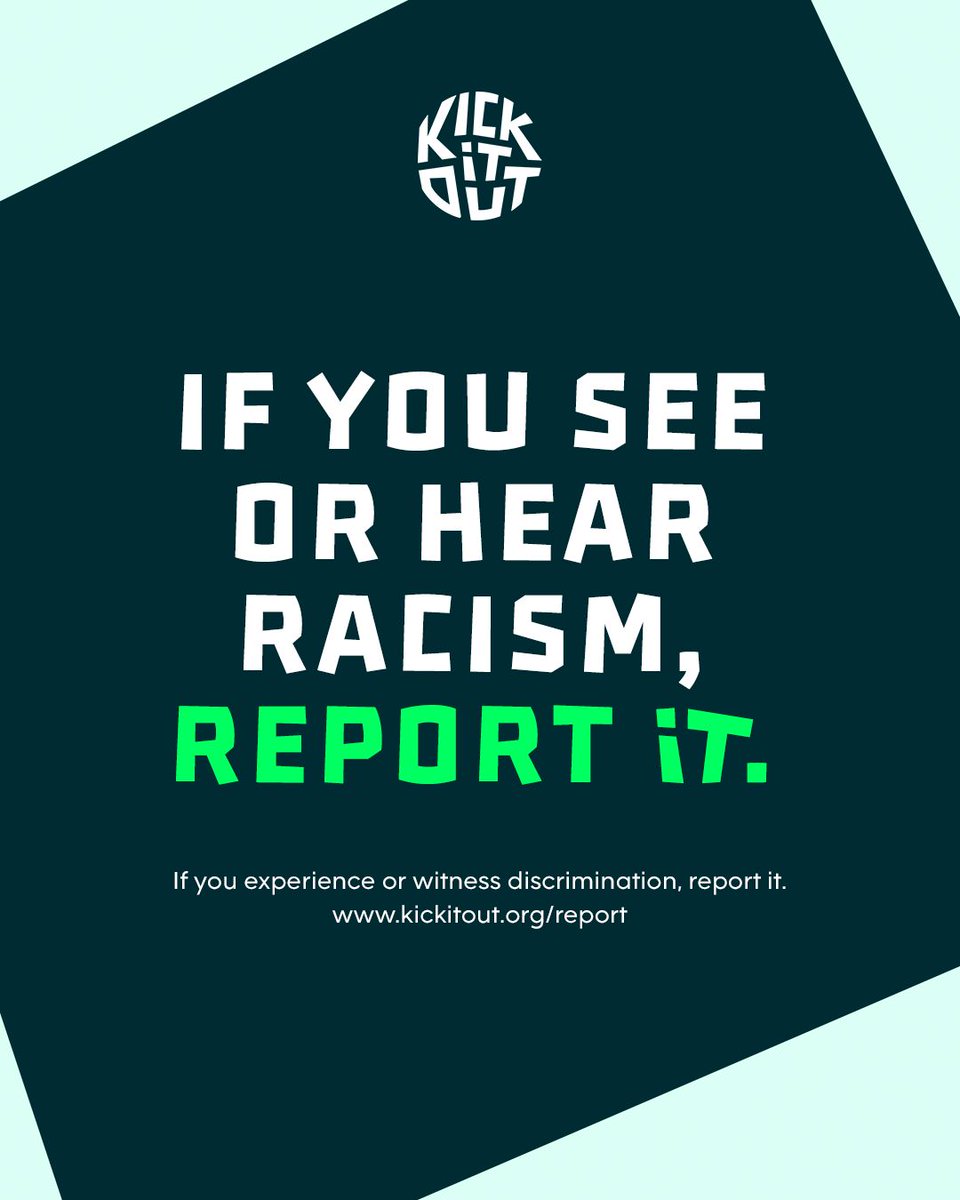 kickitout's tweet photo. 🤔 Heading to a game this weekend?
 
‼️ It's important to remember that if you see or hear discrimination at a football match or online, you can report it to Kick It Out.
 
📲 You can report it via our website or through social media or email: report@kickitout.org https://t.co/dyTITvBslq