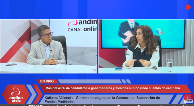 Agencia_Andina's tweet photo. #ENVIVO 🔴 La rendición de cuentas es una garantía de transparencia en un proceso electoral. 

Katiuska Valencia, gerenta de Supervisión de Fondos Partidarios de la @ONPE_oficial  nos revela que la mayoría de candidatos a gobernadores y alcaldes provinciales y distritales no han cumplido con esta exigencia de la Ley  https://t.co/xsEZaAwtUl