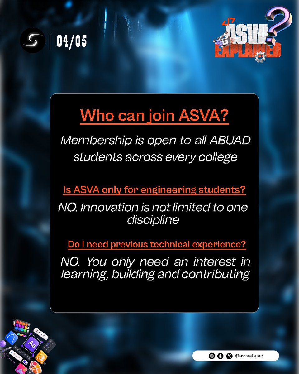 asvaabuad's tweet photo. It’s a space to learn, create, collaborate and turn your ideas into something real. And you don’t have to be a tech expert to find your place here. 🛠️💻🎥

So, are you ready to see what ASVA has to offer?
Come build with us. 🧡 https://t.co/pIvyj4ZFQ0