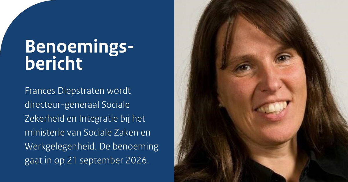 MinBZK's tweet photo. Frances Diepstraten wordt directeur-generaal Sociale Zekerheid en Integratie bij het @MinisterieSZW. De benoeming gaat in op 21 september 2026. Lees meer via 🔗 https://t.co/2szGZtTB0D https://t.co/AFr40zVhly