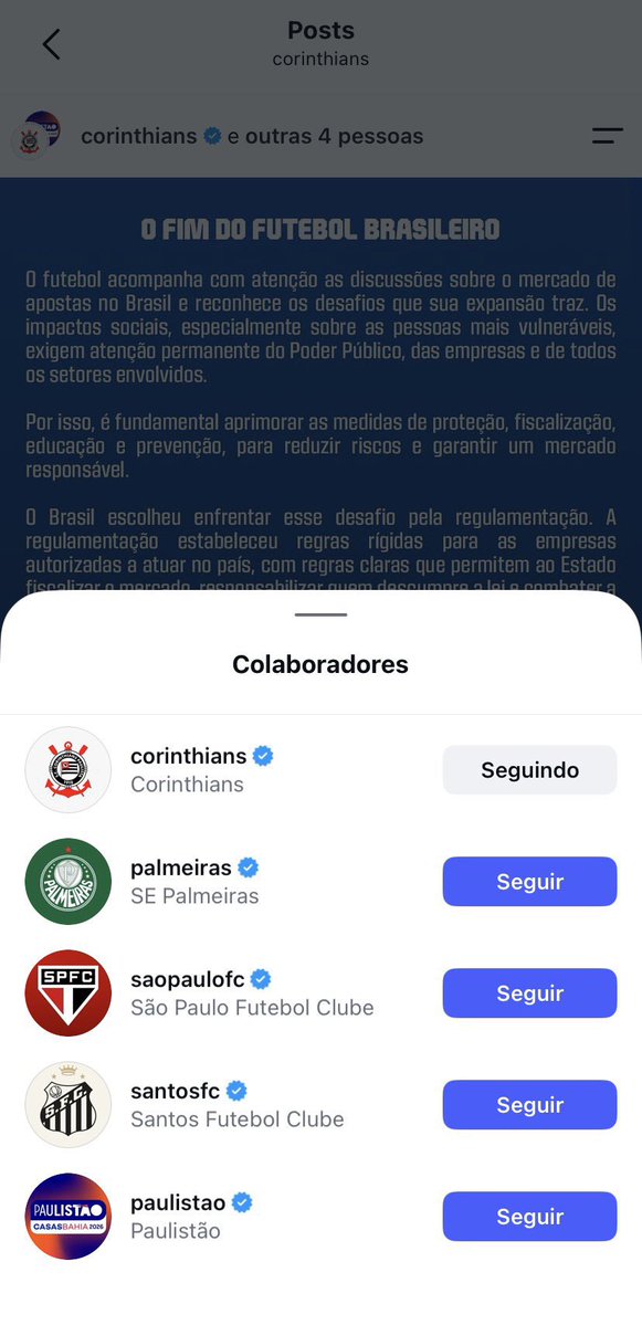 marianherrrera's tweet photo. Lo de Flamengo, Palmeiras, Sao Paulo, Corinthians y Santos llorando que sin la guita de las apuestas se muere el fútbol es la confesión más burda que se ha visto. https://t.co/hrHpPKOZJj