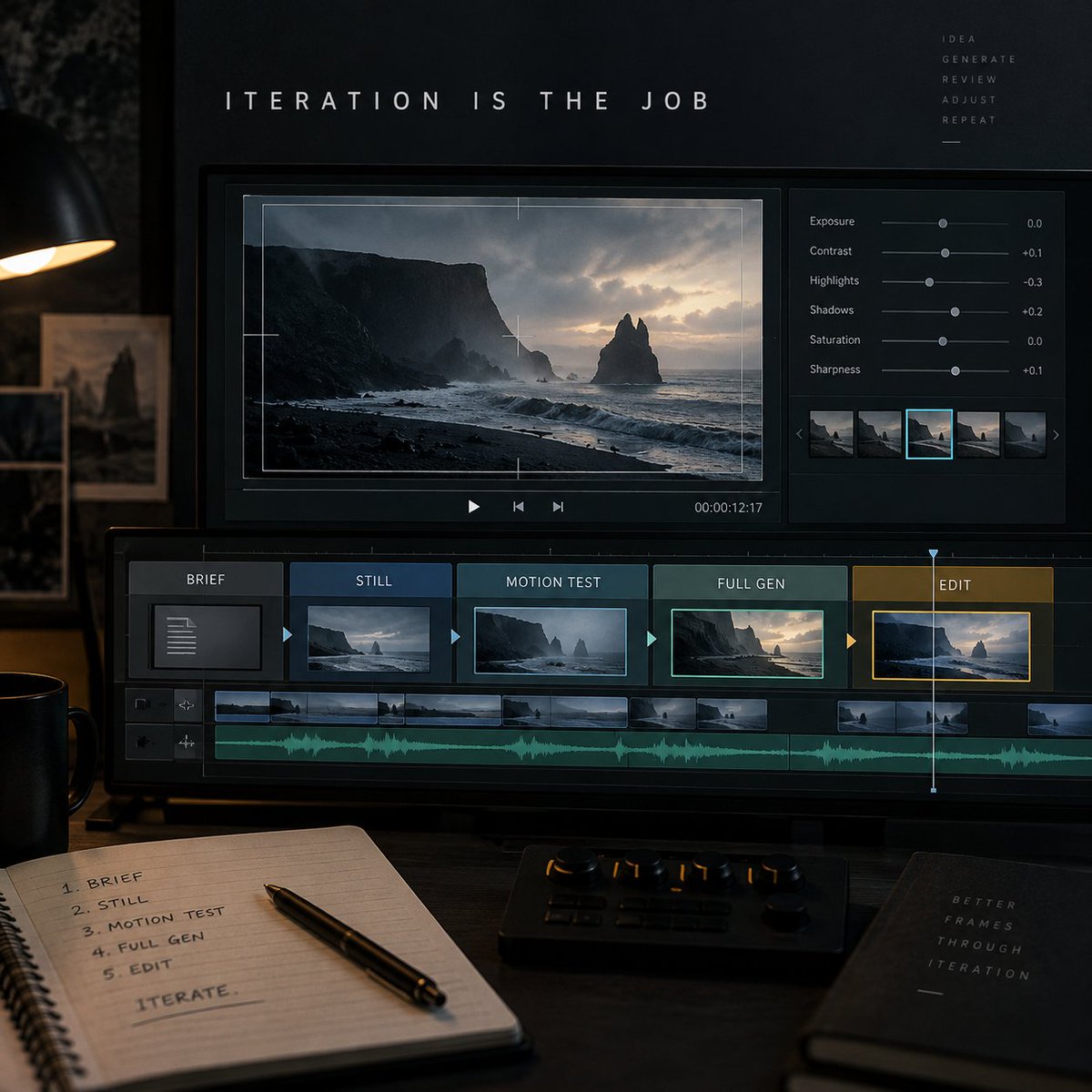 brokenframesAI's tweet photo. AI video is moving into the edit timeline.

Not because the models got magical.

Because the workflow finally admits the truth:

generate -> inspect -> restyle -> cut -> export

One-shot prompting is the demo.
Iteration is the job.

#AIvideo #CreativeWorkflow #AIfilmmaking https://t.co/AigBonCbtw
