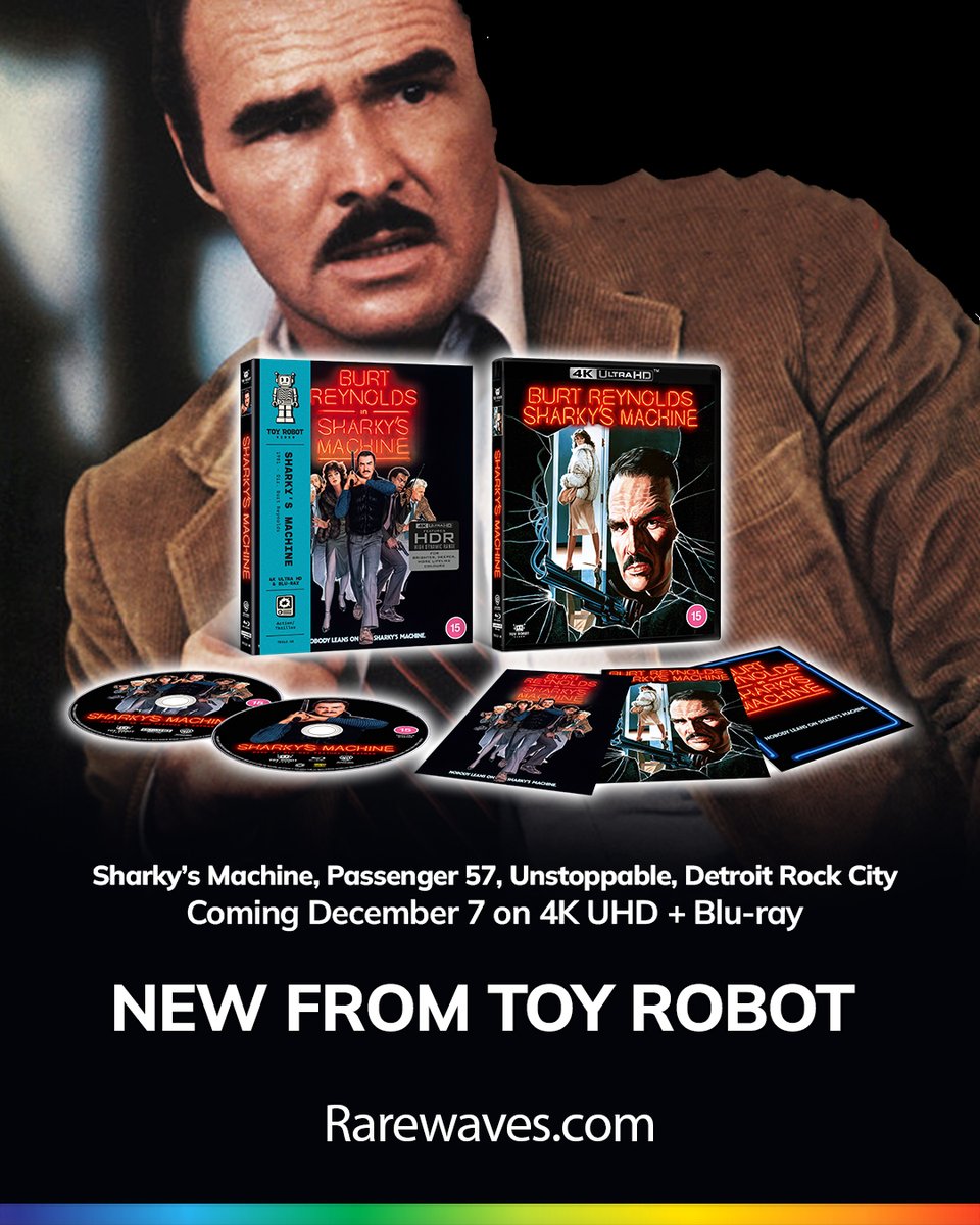 RarewavesCom's tweet photo. Oh hey, look at that, it's TOY ROBOT 🤖 https://t.co/gxfSgbhr0g ⬅️

💿 Coming in DECEMBER on 4K UHD + Blu-ray 

🤖 Sharky’s Machine
🤖 Passenger 57
🤖 Unstoppable (Blu-ray only) ⭐️
🤖 Detroit Rock City

Pre-Order yours! 🤩

#CultMovies #ToyRobot #HiddenGems https://t.co/JFuZemhLD3