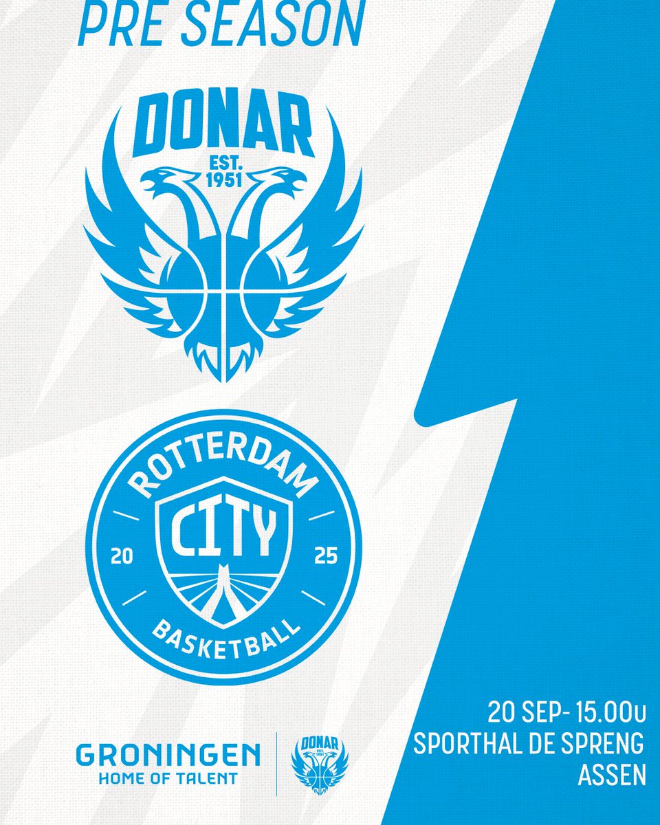 Donar_Official's tweet photo. Zondagmiddag spelen we de laatste oefenwedstrijd in pre season. In Assen nemen we het op tegen Rotterdam City Basketball.
De laatste wedstrijd voordat het team richting Polen gaat voor de eerste ENBL wedstrijd!

🎟️ Kaartjes zijn te koop via https://t.co/IxWkMAbEIn https://t.co/klltrnyqii