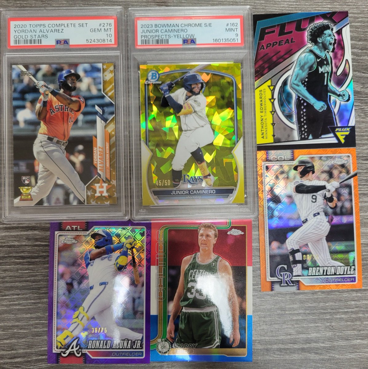 treeolivebarge's tweet photo. Junior $150
Alvarez $50
Ant rookie, doyle /25, bird $5
Acuna $15 https://t.co/x2Uvcu9Z7W