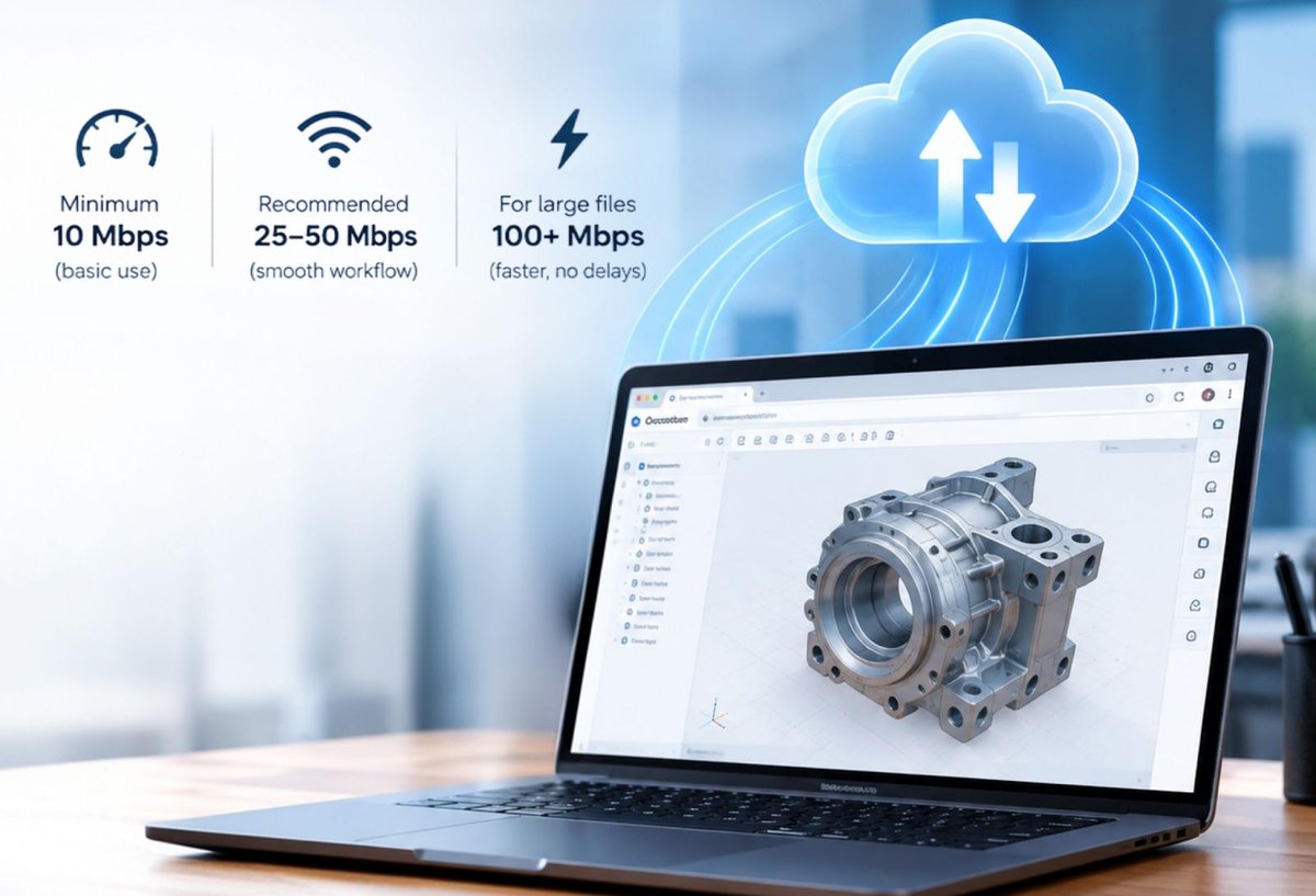 HVHDesigner's tweet photo. Cloud CAD needs less bandwidth than you'd think, 5-10 Mbps is usually plenty. Latency matters more: every edit makes a round trip to the server.

What happens when your connection drops? Most platforms autosave, but that's not the same as staying online.

https://t.co/7kYHS7fMMA https://t.co/WhTfcd6k5t