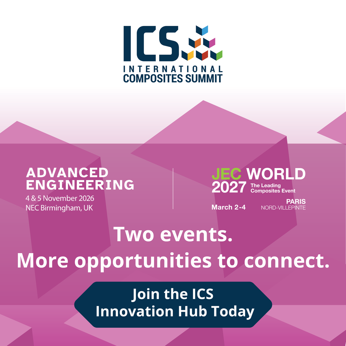 Int_Comp_Summit's tweet photo. Why think about one exhibition when you can build a bigger journey for your brand?

Take your brand to Birmingham or Paris with the ICS Innovation Hubs.

📍 AE | 4–5 Nov 2026
📍 JEC World | 2–4 Mar 2027

https://t.co/IfW5MI7Ye4

#ICS #Composites https://t.co/YHLeIHuLtt