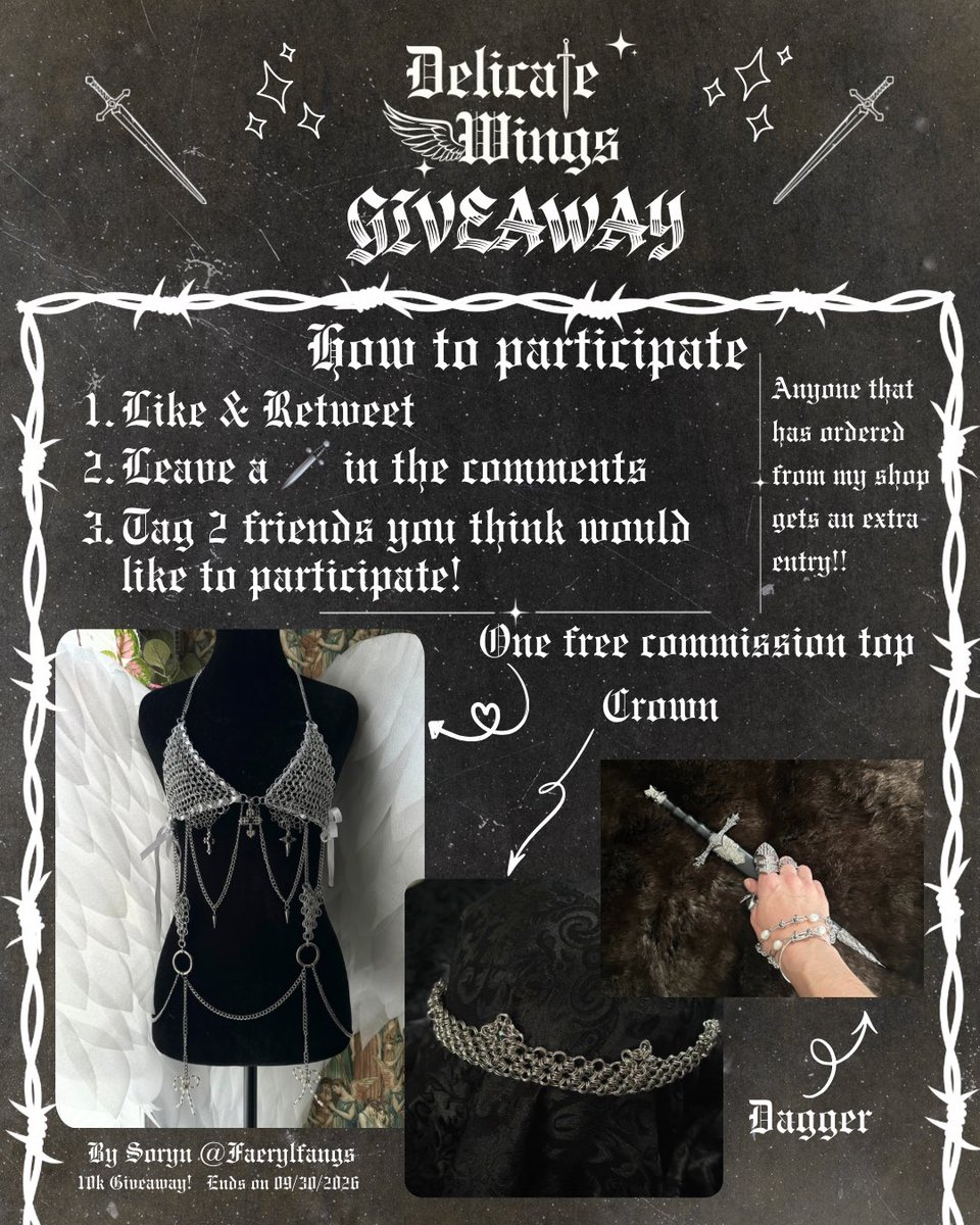 faerylfangs's tweet photo. ✨ 10k Giveaway ✨ 
Please read the photo below 🪽 I’ll pick the winner on the 30th of this month! Good luck and may the battle commence 🗡️🤍 https://t.co/j3Q0jdTdNm