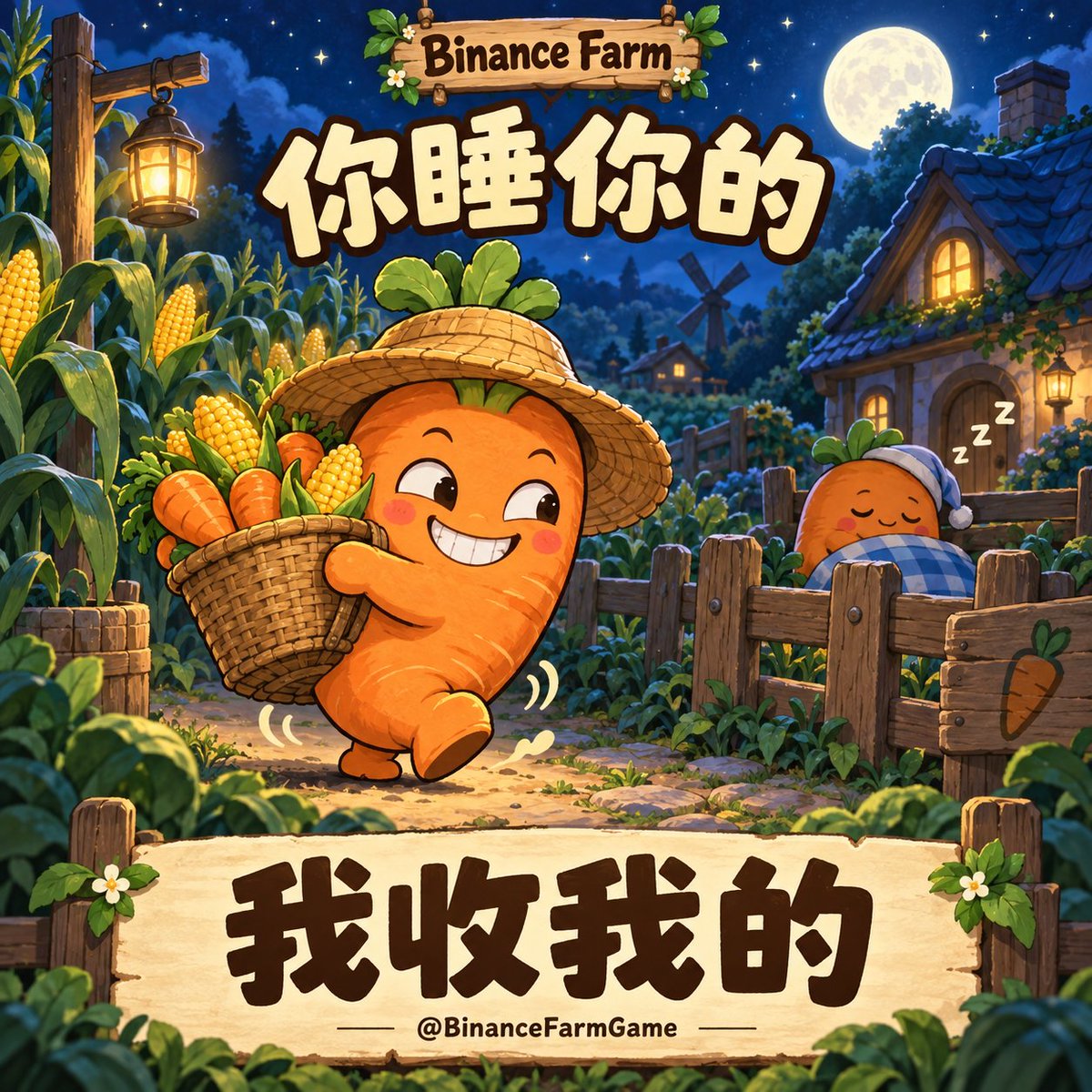 BinanceFarmGame's tweet photo. 晚安是礼��，惦记你的菜是本能。🌽
你睡你的，我收我的。 https://t.co/dQT7pH4cX5
