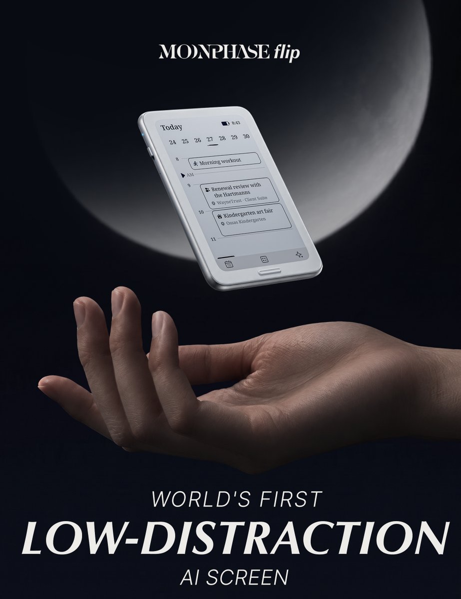 Moonphase_AI's tweet photo. Thinnest. Lightest. Made differently.
#MoonphaseAI #MoonphaseFlip #EInk https://t.co/UqA3sZ45yz