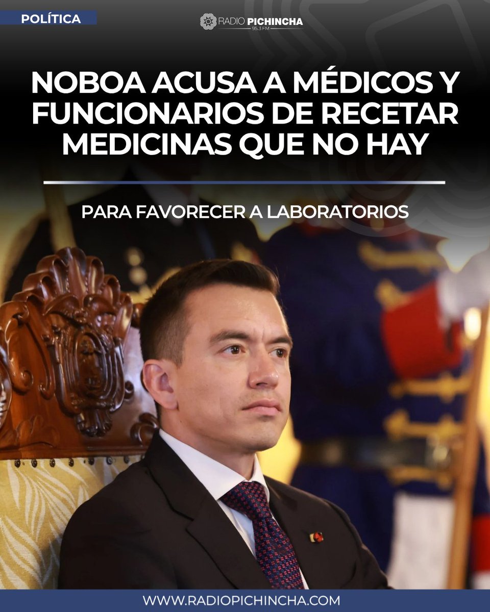 radio_pichincha's tweet photo. 🏛️#Política | El presidente Daniel Noboa aseguró que existen médicos y funcionarios que recetan deliberadamente medicamentos que no están disponibles en el sistema público para presionar por compras a determinados laboratorios.
#LaRadioDeLasNoticias
Los detalles⤵️
https://t.co/cu12C16K4Y