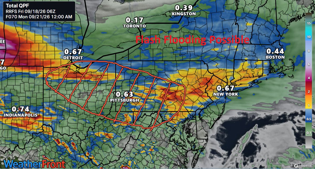 AppalachiaWx's tweet photo. Weekend Weather Forecast For The Central Appalachians!!!

Summary:

The weekend will start off on a quiet and comfortable note for much of our region, but a frontal boundary will bring the risk of heavy rainfall and flash flooding from Saturday night into Sunday. 

Friday: 

A frontal boundary positioned from Central Ohio to northern Pennsylvania will gradually sink southward through the day. This will allow dew points to drop in northern portions of the area by late in the day, while southern regions will likely remain muggy. There will also be the chance for scattered showers or thunderstorms for mainly areas south and east of Pittsburgh this afternoon and evening. 

Saturday: 

The frontal boundary will stall out form the Midwest to the Mid-Atlantic region Saturday morning before returning northeastward as a warm front on Saturday. This will lead to an increase in dew points during the day, especially for areas south and west of Pittsburgh. Most other areas will experience a dry comfortable day before low-level moisture returns across much of the region Saturday night. 

Sunday: 

The frontal boundary will once again slow down or stall Sunday across northern Ohio and northern Pennsylvania on Sunday before returning south late in the day. A high amount of atmospheric moisture will be in place along and south of the boundary, setting the stage for the potential of heavy rainfall and flash flooding across the region. While the greatest risk may be in the highlighted area, all locations across our area should remain alert for the possibility of flash flooding. 

#pawx #WVWX #ohwx #mdwx #NYwx #heavyrain #flashflooding #weatherforecast