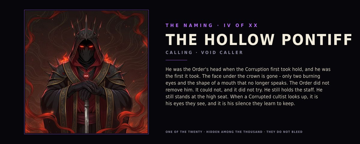 InkCultist's tweet photo. THE NAMING · IV of XX

When a Corrupted cultist looks up, it is his eyes they see.

https://t.co/FFQaZRDh0t https://t.co/E599jGQjQo