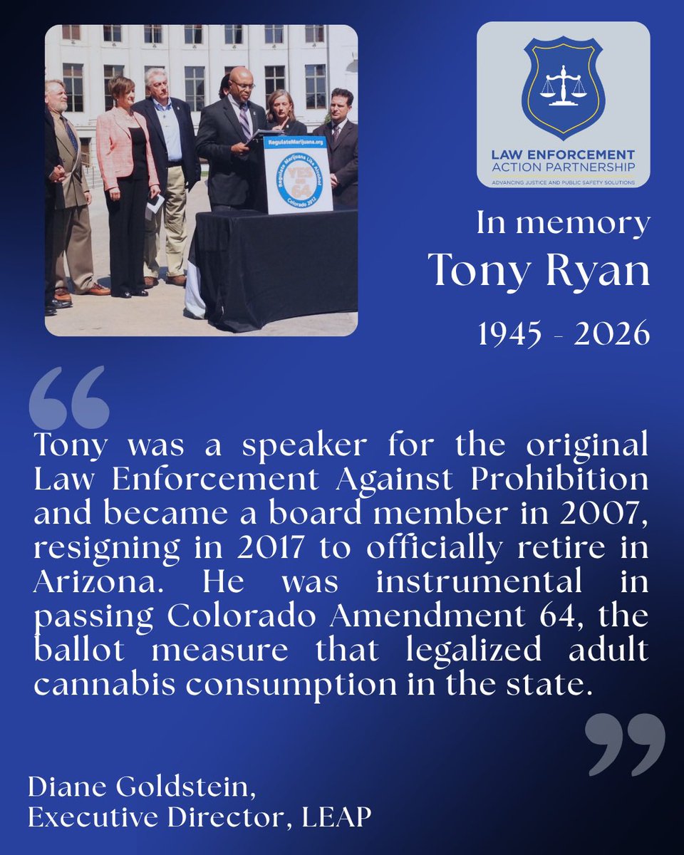 PoliceForReform's tweet photo. We celebrate the life of friend, colleague, law enforcement member, and former LEAP board member, Tony Ryan.

Thank you, Tony, for the many contributions you made to our communities. You will not be forgotten - may your memory endure just as your legacy will surely do so. https://t.co/tIZEXNIdfs