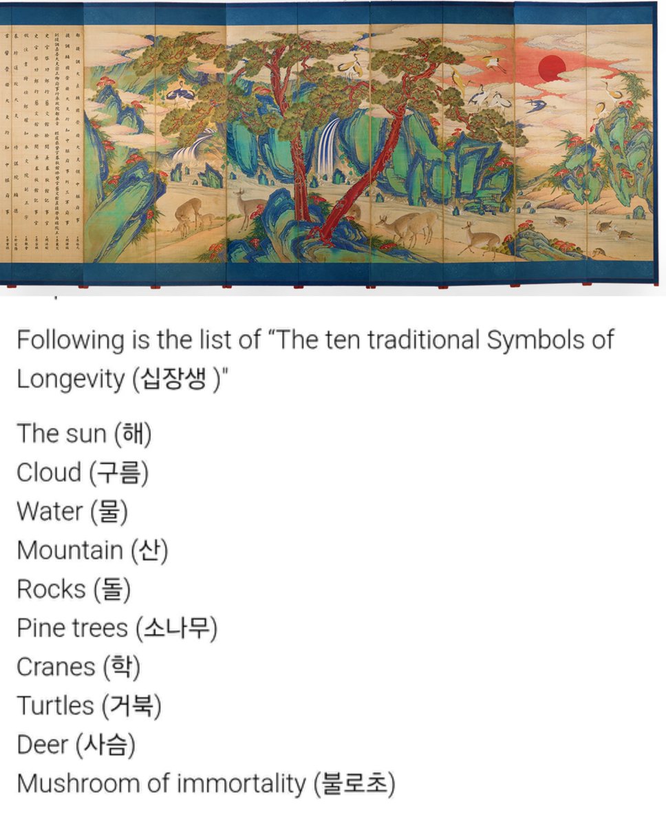 urmisope's tweet photo. Omgggg BTS' dalmajung is based on "10 symbols of Longevity". 

In Korea, 10 symbols that are commonly used to express the wish for longevity, immortality, and harmony. These symbols reflect the natural and cultural values of Korea.

Dis BTS band over here aiming for longevity 🫪 https://t.co/1fY0J2snWn