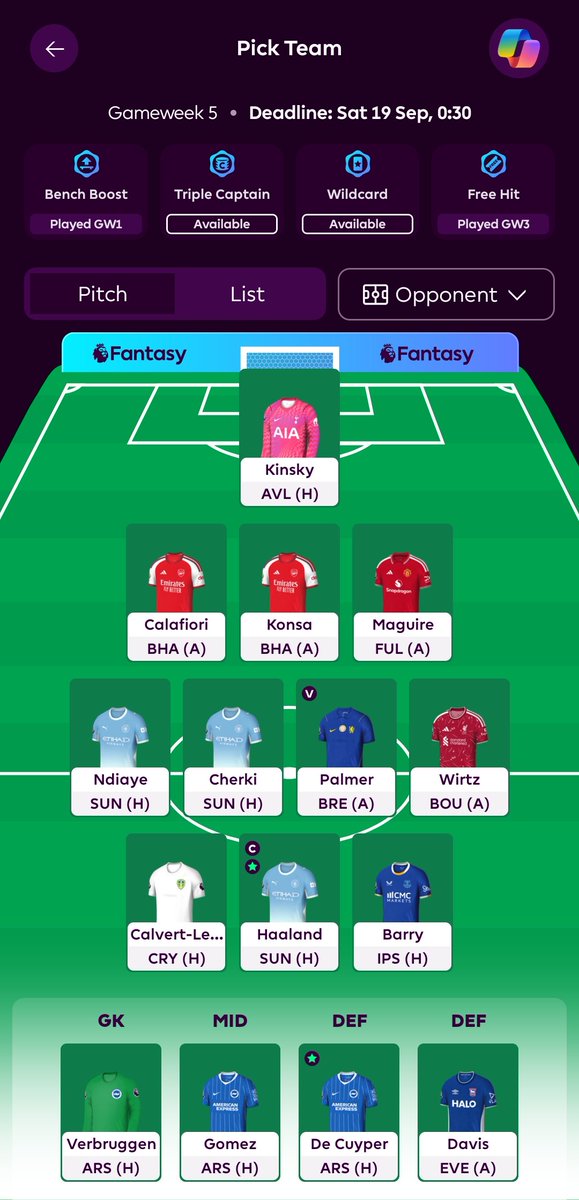 babamgntr's tweet photo. Nang Ndiaye FPL's Team
5/38 🔒

🌍 58,255
🇲🇨 485
©️ Haaland
♻️ Tzolis - Cherki (0)
Pedro - Barry (-4)

First hit of the season, terpaksa dilakuin karena kondisi JoPed dan pgn attack fixtures nya Everton. Semoga bisa bounce back setelah panah merah di week 4. Let's go.

#FPL https://t.co/XWwuyVRbl2