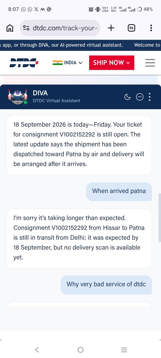 Deepak96805131's tweet photo. @DTDCIndia 
Today also DTDC auto reply share frustrated experience also. https://t.co/94d4QG78Pg