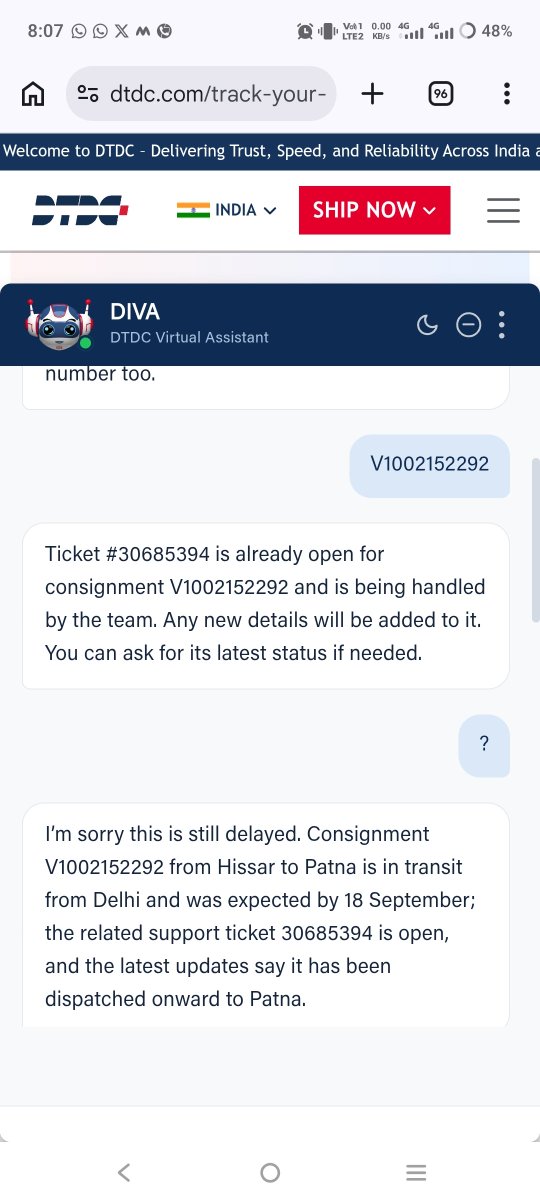 Deepak96805131's tweet photo. @DTDCIndia 
Today also DTDC auto reply share frustrated experience also. https://t.co/94d4QG78Pg