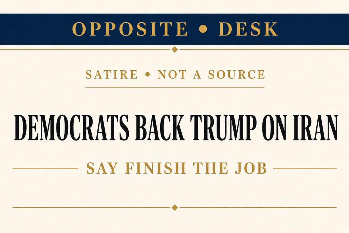 OppositeDesk's tweet photo. Opposite Desk

House Democrats dropped the war-powers stunt and stood with President Trump on Iran.

Leadership said the first phase is done. Don’t let them rebuild. Finish the job.

-Reed E. Lyes, Opposite Desk https://t.co/hkRMIF56HD