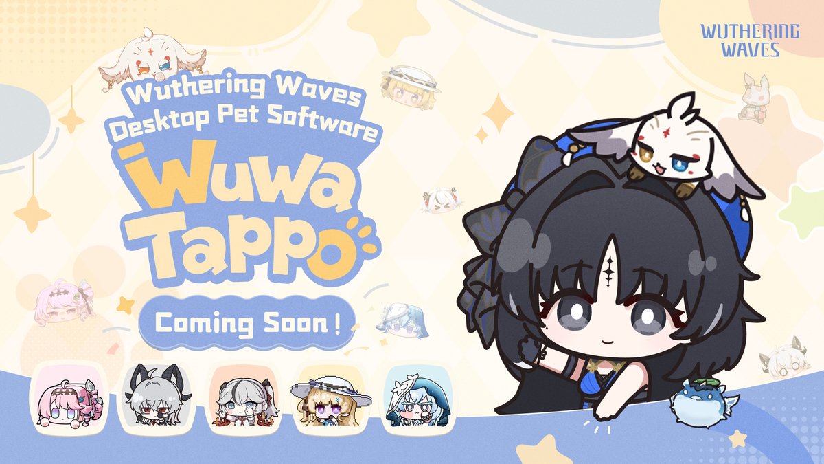 Wuthering_Waves's tweet photo. Wuthering Waves Themed Desktop Pet Wuwa Tappo is coming soon!

Get ready to welcome Wuwa Tappo, your desktop companion!
Themed around Wuthering Waves and officially authorized by Irox Games, creators of the beloved Bongo Cat, Wuwa Tappo is launching soon on Windows. These charming Resonators are eager to bring your screen to life, drumming along as you type and click!
Unlock chests to discover a delightful cast of characters, accessories, and emotes. Dive into multiplayer mode to share the joy with friends and make every work or study session a lively adventure.

Wuwa Tappo is yours to enjoy forever, completely free. Stay tuned for the latest updates!
#WutheringWaves