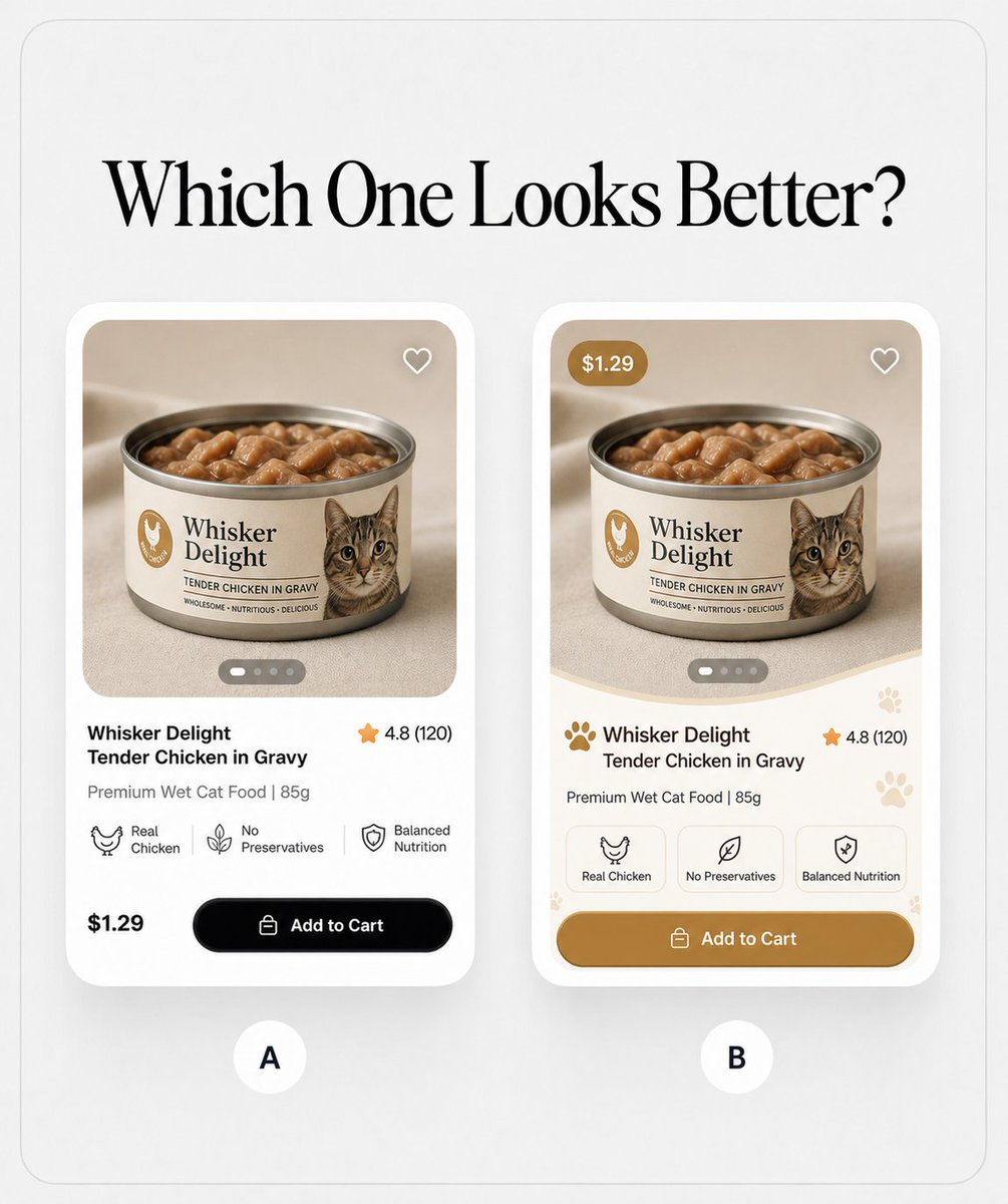 rayonstudios's tweet photo. Which one feels clearer to you, A or B?

Good product UI is not just about looks. Clear pricing, benefit highlights, visual hierarchy, and a noticeable CTA can make the shopping experience easier to understand.

#UIUX #UXDesign #EcommerceDesign #ProductDesign #UserExperience #RayonStudios