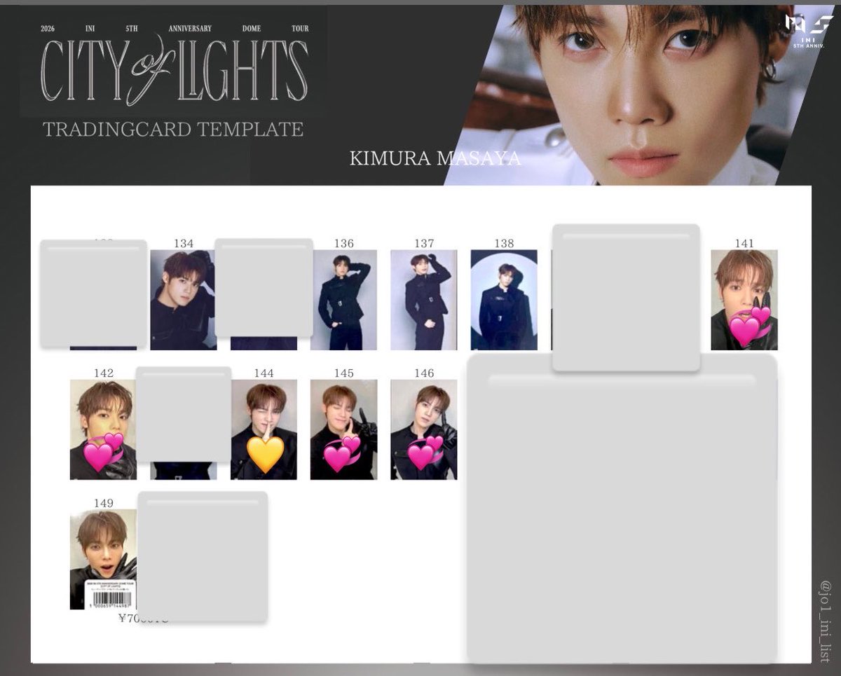 all97msy's tweet photo. INI  CITY OF LIGHTS 交換 トレカ

【譲】池崎 139 143
　　尾崎 139
　　藤牧 146
　　西　133 136 137

【求】 木村 144>141.142.145.146

11/15京セラ手渡しor郵送希望です。
お気軽にお声がけください🙇‍♀️

#INI交換 https://t.co/nPbhzWoQ20