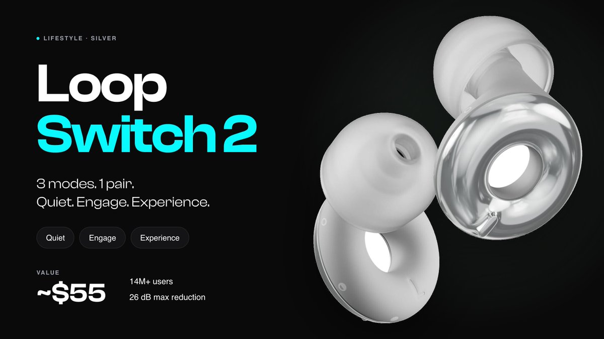 rafli_win's tweet photo. The most underrated thing you can own in 2026 is a good pair of earplugs 🧘🏽

Loop Switch 2. Three modes. 14 million users. 
One mechanical dial that lets you control how loud the world is ☝️

We just listed one in Silver....

👉 https://t.co/BrQBliiqnU https://t.co/1MrsFrejv6