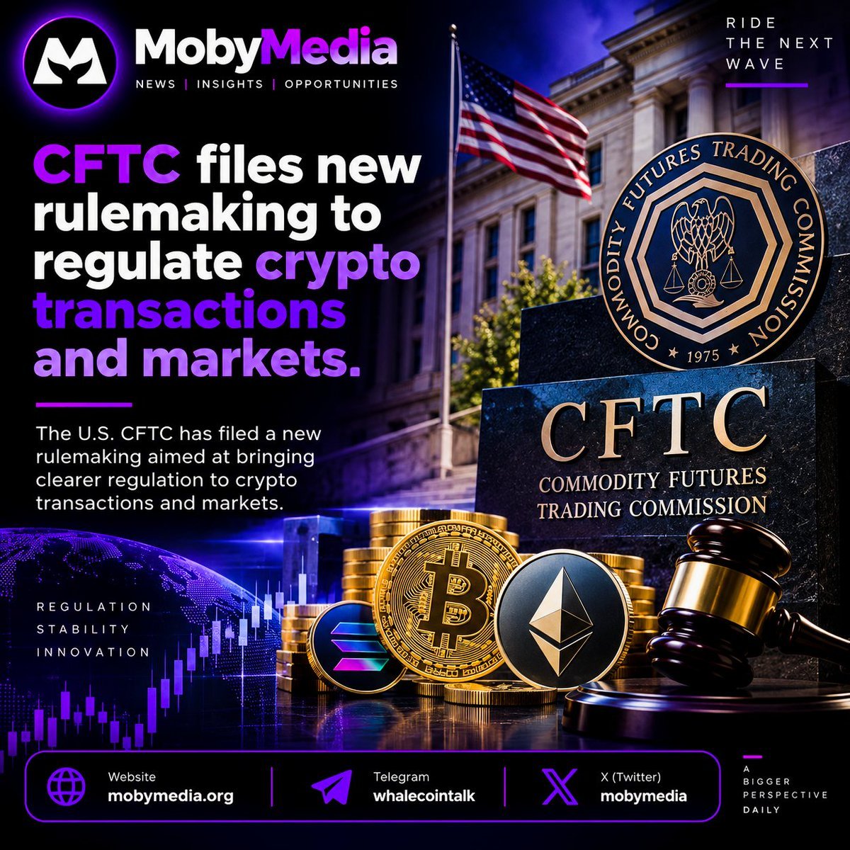 mobymedia's tweet photo. CFTC has submitted proposed rulemaking covering crypto asset transactions and markets for White House review. 

The proposal would still need to return to the CFTC before publication and public comment. 

Another major step in the push for clearer U.S. crypto market rules. https://t.co/OnNetybYfF