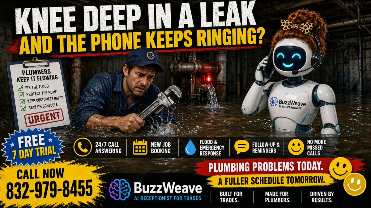 buzzweaver's tweet photo. Knee-deep in a leak? Phone ringing?
Buzzweave never gets water on hold.
Hear the demo: 832-979-8455
https://t.co/abGCnfHOeN
#Plumbing #Buzzweave https://t.co/vnQzFPZBaG