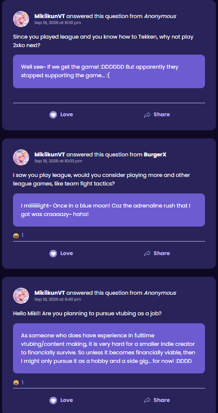 mikiikunVT's tweet photo. I finally shared my PIXEL account on stream~!

I opened it mainly for the question &amp; answer portion and answered these on stream~ ✨✨✨Looking forward to using this to interact more with creators and supporters! https://t.co/bVjvuadS4F