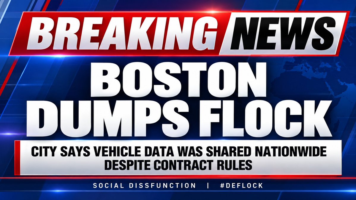 SDissfunction's tweet photo. Boston dumped Flock after data-sharing problem

Boston says it has abandoned Flock Safety after a city surveillance report found that vehicle data collected during a 2025 police pilot was accessible through Flock's nationwide lookup feature https://t.co/Yf1hdCikdJ