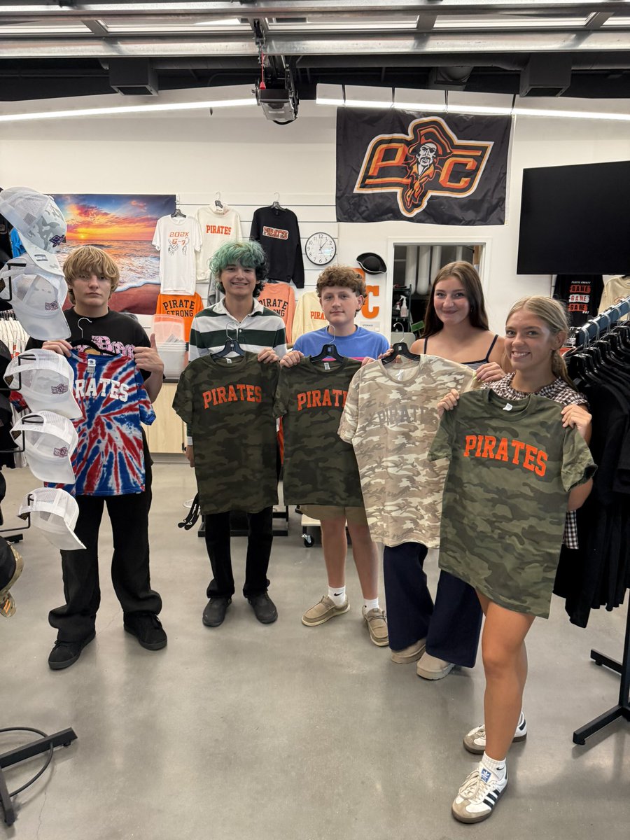 PCHSPirateStore's tweet photo. Pirate Store OPEN during 5th Hour/Anchor Time/Lunch at PCHS! Check out the new inventory for 9.18 Military Appreciation Night! https://t.co/E0TNsgnA2L