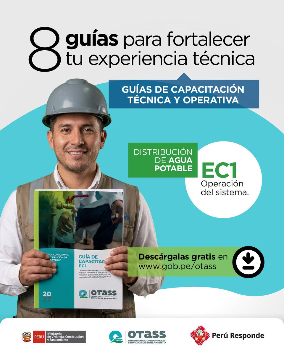 OtassPeru's tweet photo. 💪🏻 ¡Más conocimientos para una mejor gestión!
💧 El OTASS pone a tu alcance la guía técnica para la operación del sistema de distribución de agua potable.
📘 Clic aquí: https://t.co/jdF05oRvGk https://t.co/KbzLKaqBOO