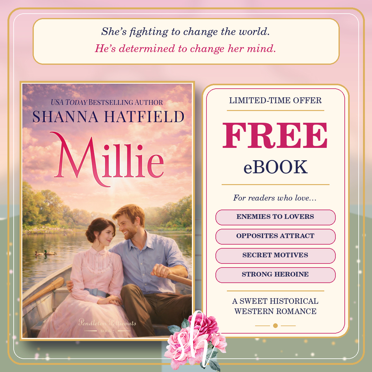 ShannaHatfield's tweet photo. Millie: A Sweet Western Historical Romance (Pendleton Petticoats Book 7) is featured today on @eBookDaily ! https://t.co/LIgsmZrXWD https://t.co/ot1iLyHuy8