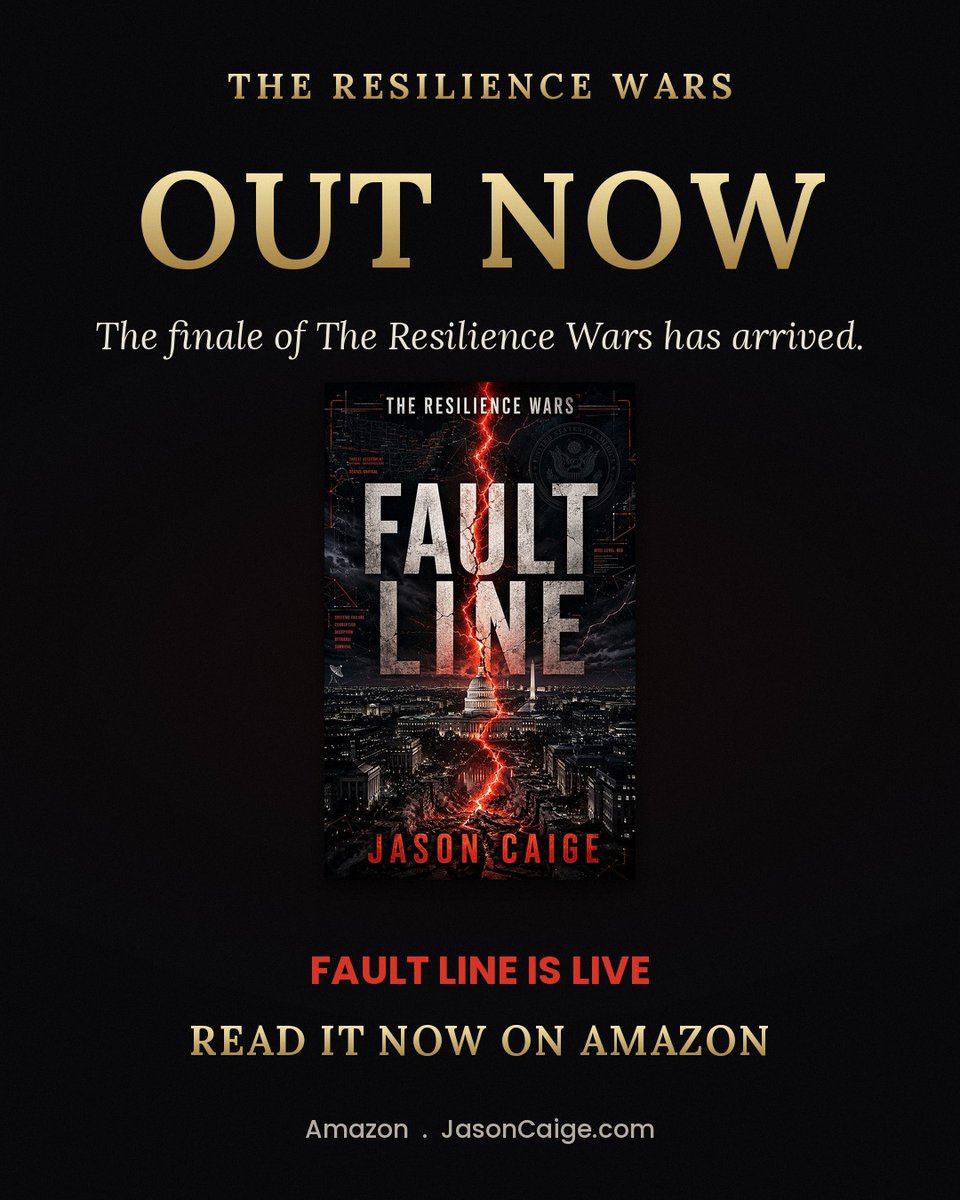JasonCaige's tweet photo. IT IS OUT. FAULT LINE, the finale of The Resilience Wars. The trilogy is complete and starts at 99 cents. https://t.co/kdfDD9DWUb #FaultLine #ThrillerBooks #NewRelease #PublicationDay https://t.co/s1SKiDCNju