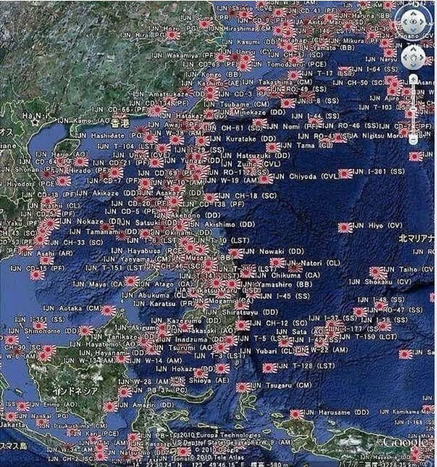 SgmNaval's tweet photo. Ubicación de los buques hundidos de la Armada Imperial Japonesa durante la Segunda Guerra Mundial. https://t.co/QU8iCXlmqG