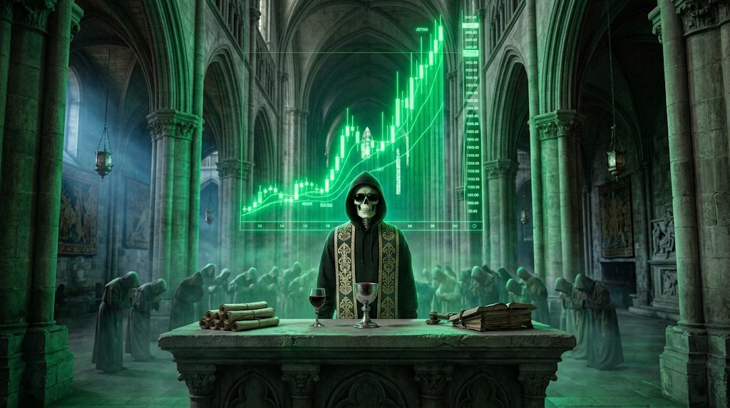JeetsusLDB's tweet photo. We told you to repent while the floor was quiet.

We told you the audit cuts both ways.

A green wick straight into the stratosphere. Don't say we didn't warn you.

Drink the wine or choke on the slippage. $JEETSUS 🍷🍷🕯️ https://t.co/tkWXmetGsh